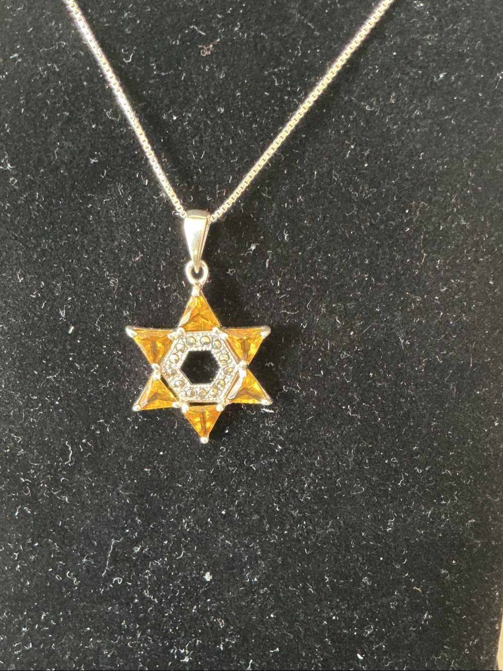 Gold Star of David Pendant Necklace with Amber Stones